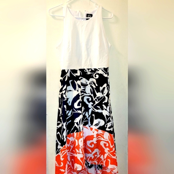 Vince Camuto Dresses & Skirts - Vince Camuto Floral High Low Navy Blue Coral and White Dress Size 12
